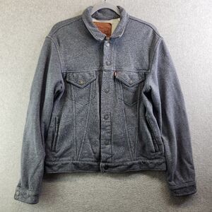 Levis Trucker Jacket Mens Large Gray Jersey Knit Snap Closure Terry Pockets